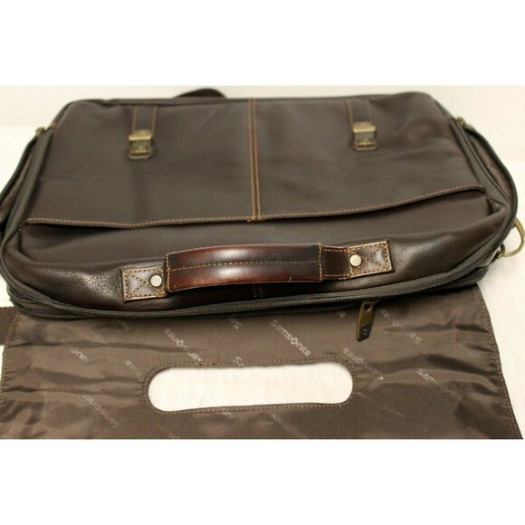 Samsonite Brown Leather Briefcase Laptop Bag Multiple Pockets Shoulder Strap - Picture 8 of 10
